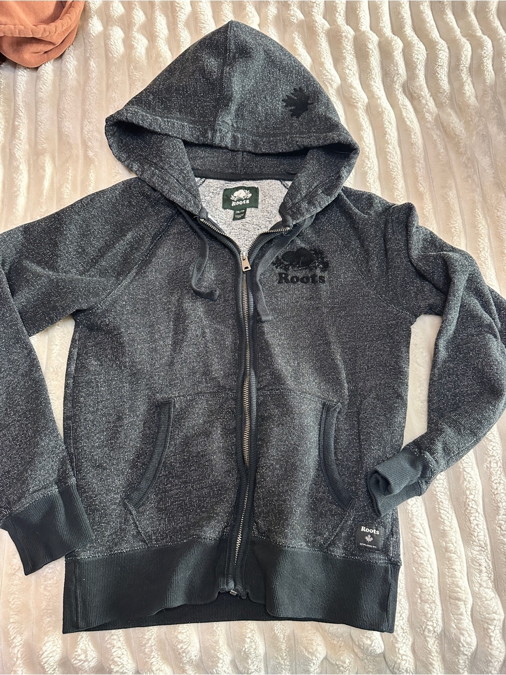 Roots dark charcoal zip up hoodie- XS